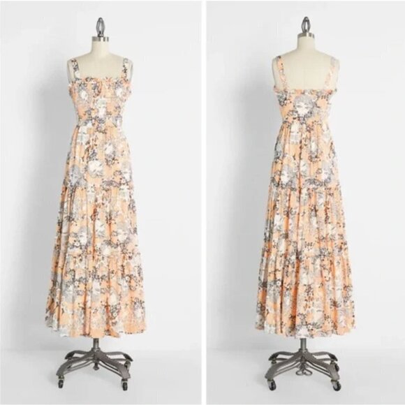Modcloth Boho on the Range Smocked Maxi Dress Faces Print Medium NWT Rar… - Picture 1 of 16